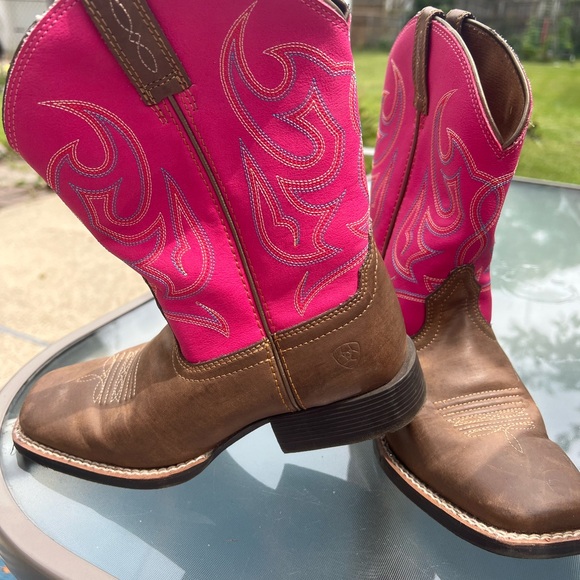 Ariat Little Girls Sport Champ Western Boots Broad Square Toe Pink and Brown 2.5 - Picture 1 of 7